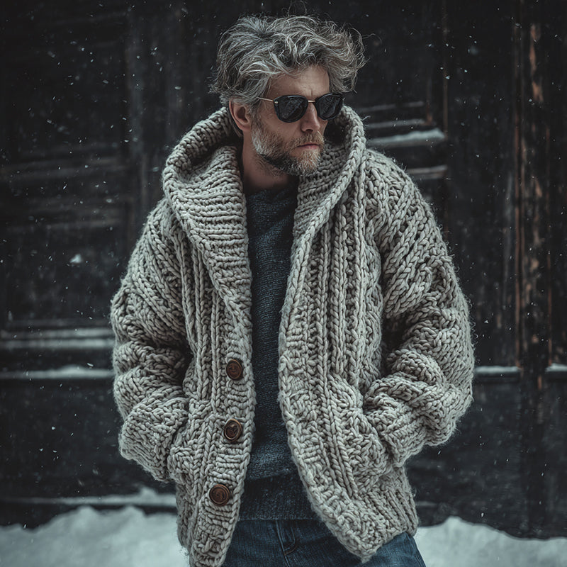 Men's Vintage Fairman Island Jacquard Thick Warm Hooded Sweater Cardigan artswardrobe