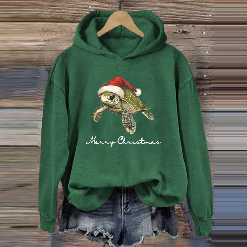 Comstylish Women's Christmas Turtle Print Casual Hoodie