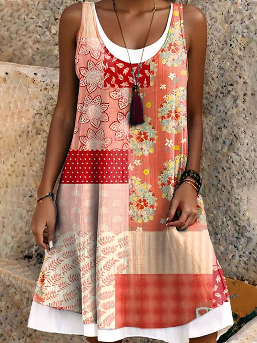 Women's Floral Patchwork Pattern Art Print Dress