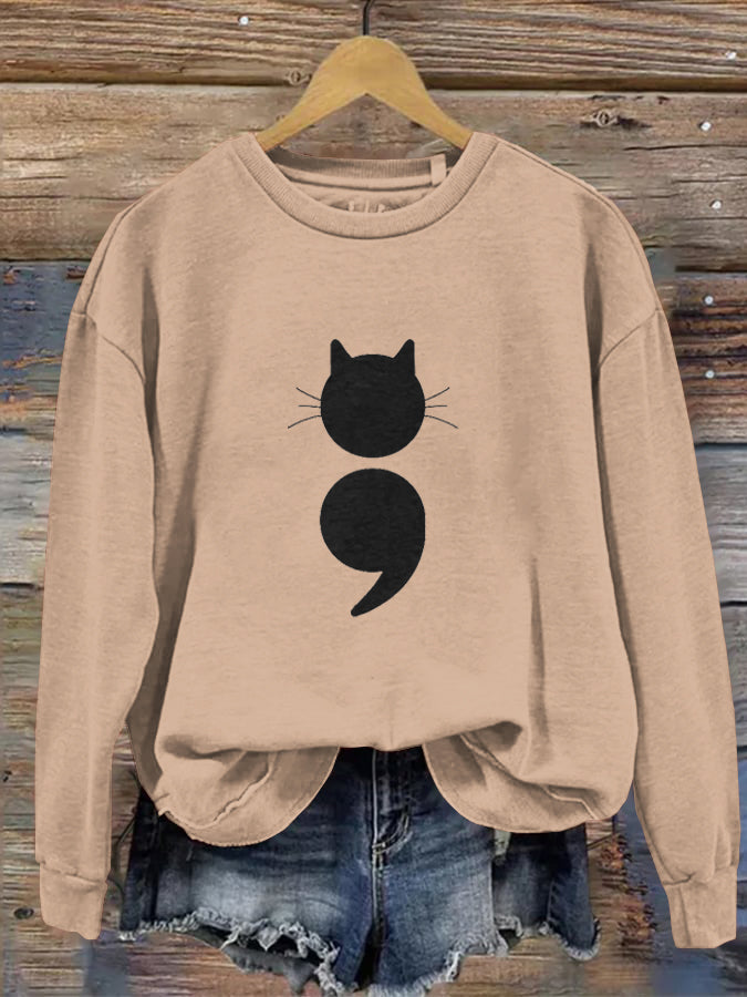 Comstylish Women's Black Cat Abstract Art Painting Sweatshirt
