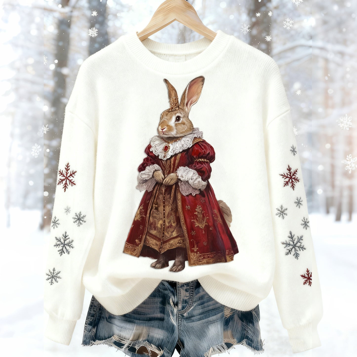 Comstylish Women's Elegant Christmas Bunny Pattern Sweatshirt