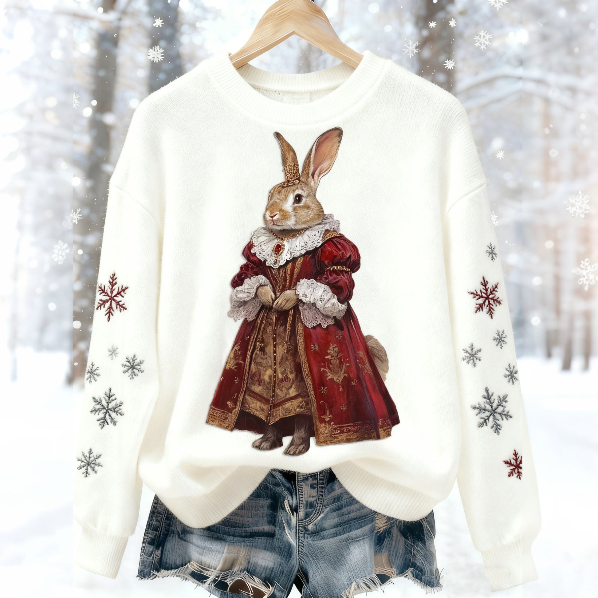 Comstylish Women's Elegant Christmas Bunny Pattern Sweatshirt