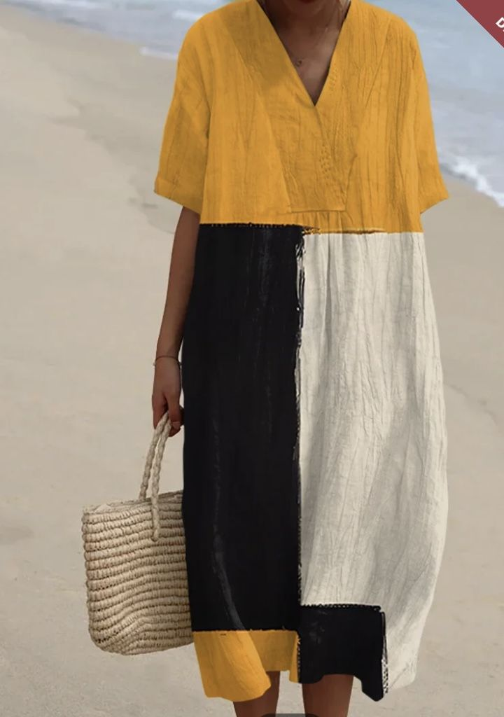 Comstylish Boho Floral Pattern Linen Blend Maxi Dress