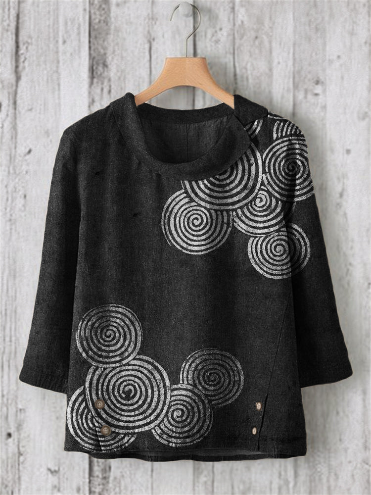 Comstylish Sea Waves Ripples Japanese Lino Art Linen Blend Tunic