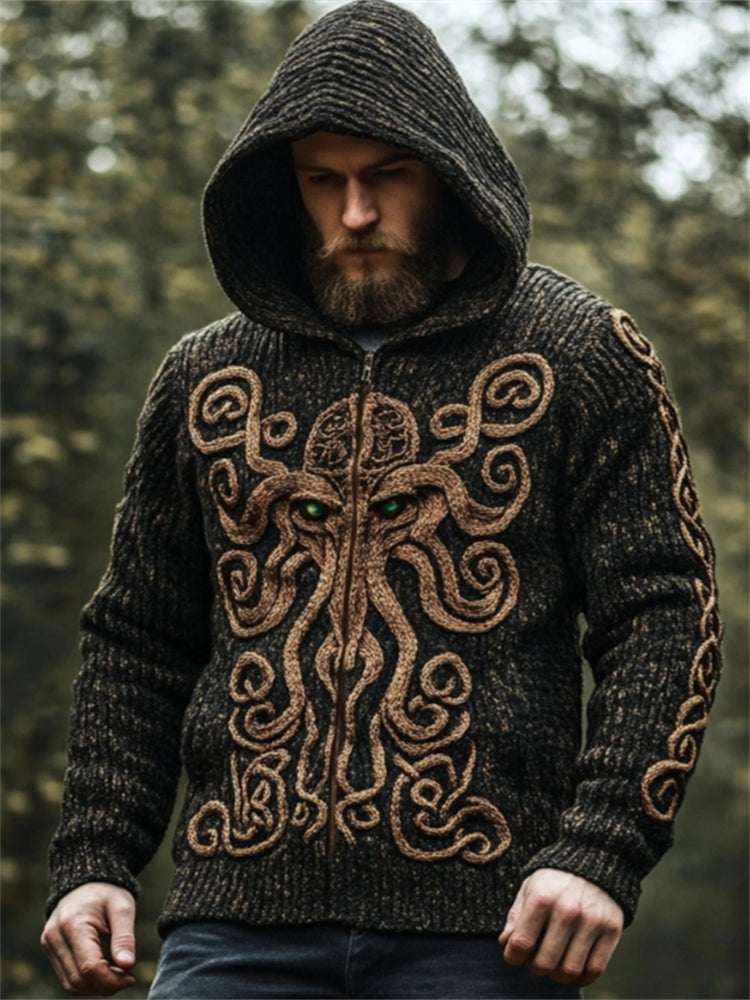Men's Cthulu Celtic Cozy Chunky Hooded Cardigan artswardrobe