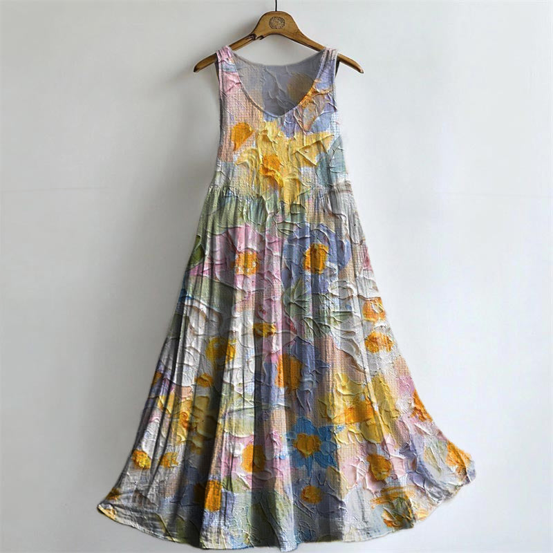 Gouache Floral Tattoo Pattern Art Print Round Neck Sleeveless Cotton P