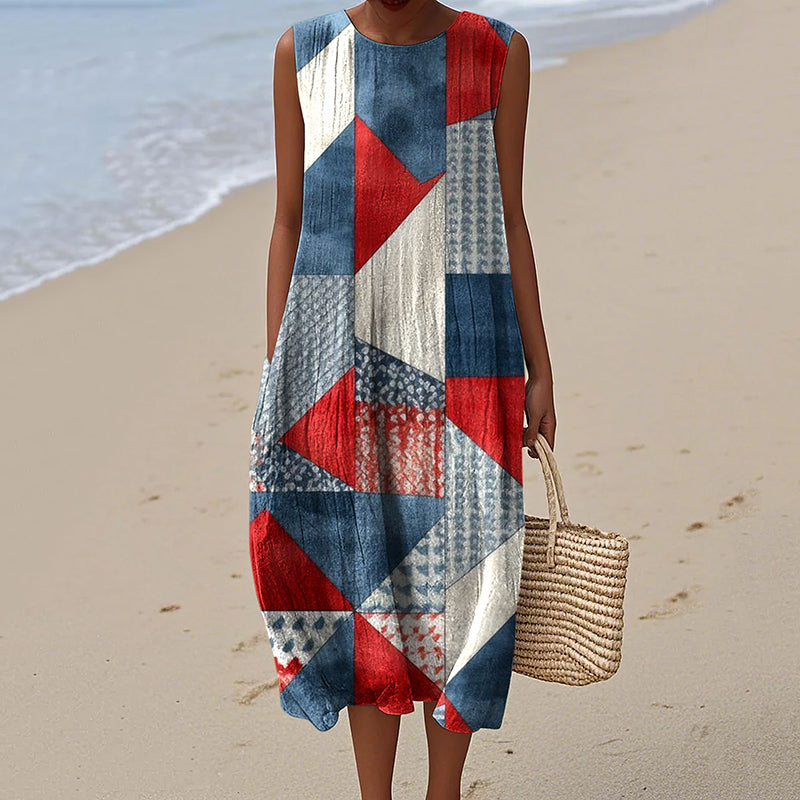 Vintage Independence Day American Flag Patch 4th Of July Art Linen Tank Dress artswardrobe