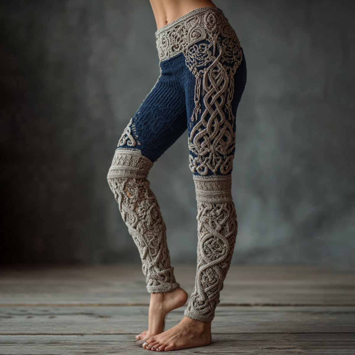 Vintage Viking Celtic Knit Art Knit Jacquard Cozy Leggings artswardrobe