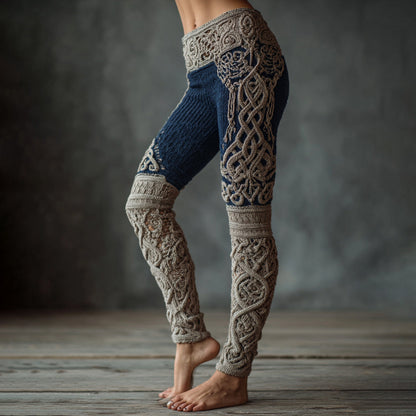 Vintage Viking Celtic Knit Art Knit Jacquard Cozy Leggings artswardrobe