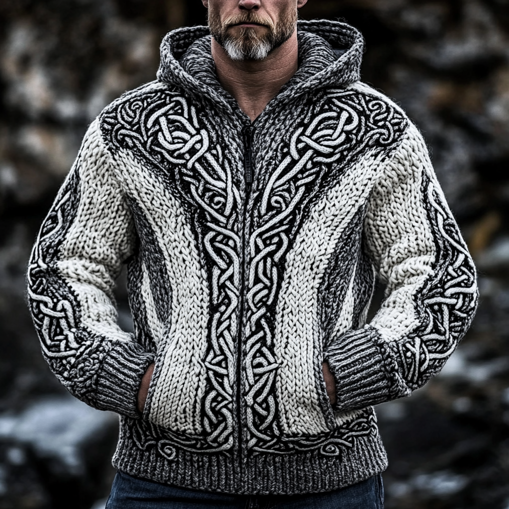 Men's Viking Style Celtic Thick Zip Hooded Sweater artswardrobe