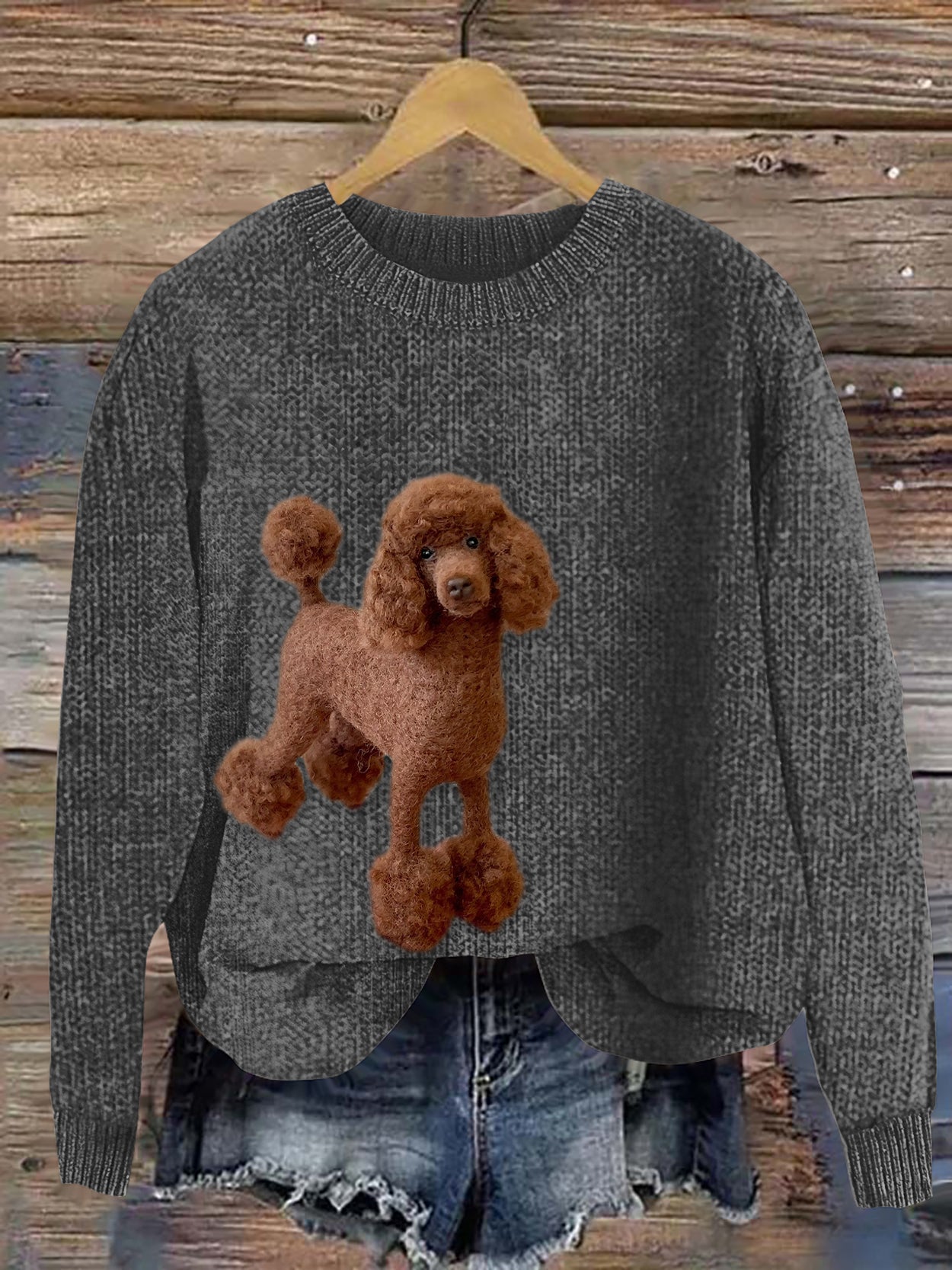 Comstylish Chocolate Poodle Felt Dog Art Cozy Sweater