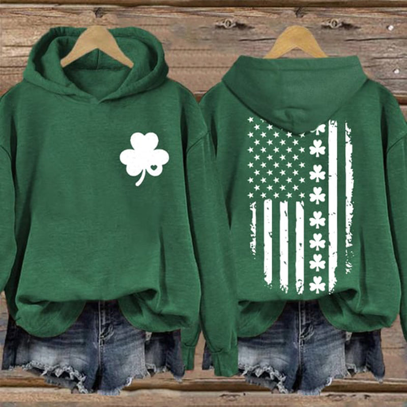 Comstylish St. Patrick's Day Flag Shamrock Print Casual Hoodie