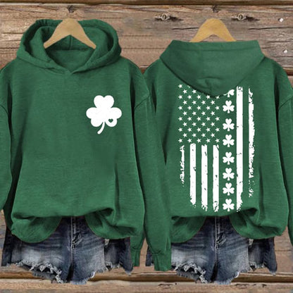 Comstylish St. Patrick's Day Flag Shamrock Print Casual Hoodie