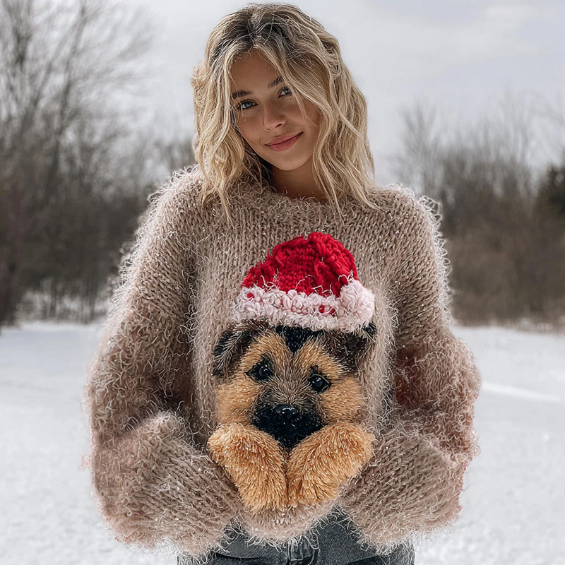 Fuzzy Cute German Shepherd Puppy Knit Christmas Sweater artswardrobe