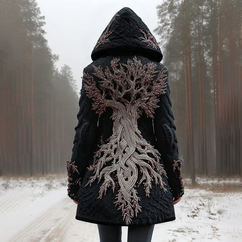 Women's Viking Tree Of Life Knit Jacquard Zip Hooded Sweater artswardrobe