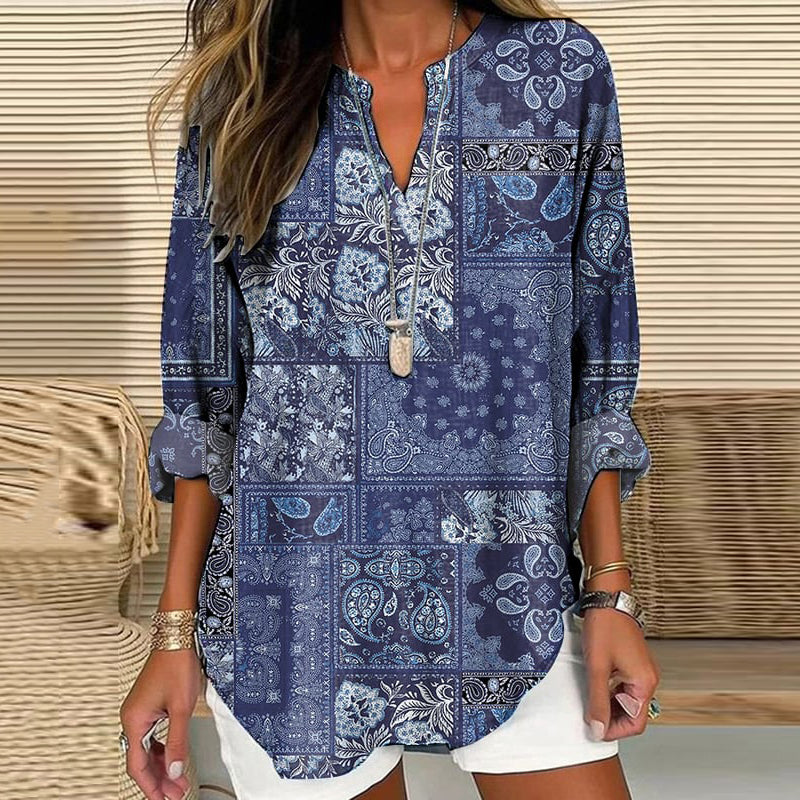 Women's Purple Patchwork Art Cotton And Linen Shirt artswardrobe