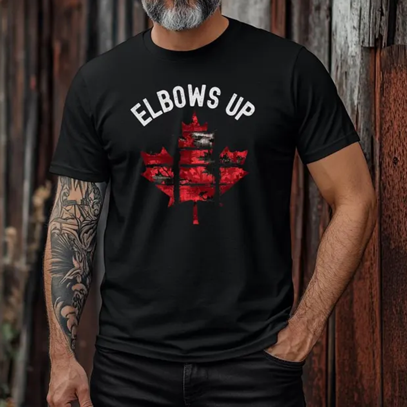 Men's Elbows Up Canada True North Strong And Free Art Print Casual Short Sleeve T-shirt elevenforest