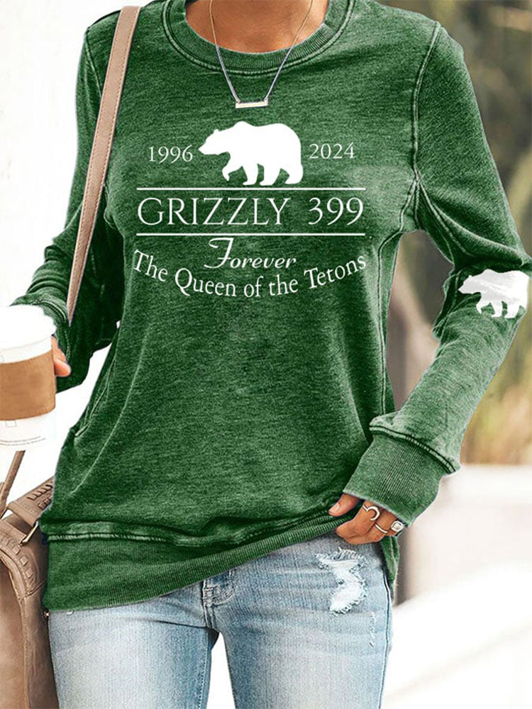 Comstylish Retro Grizzly 399 Forever The Queen Of The Tetons 1996-2024 Print Sweatshirt