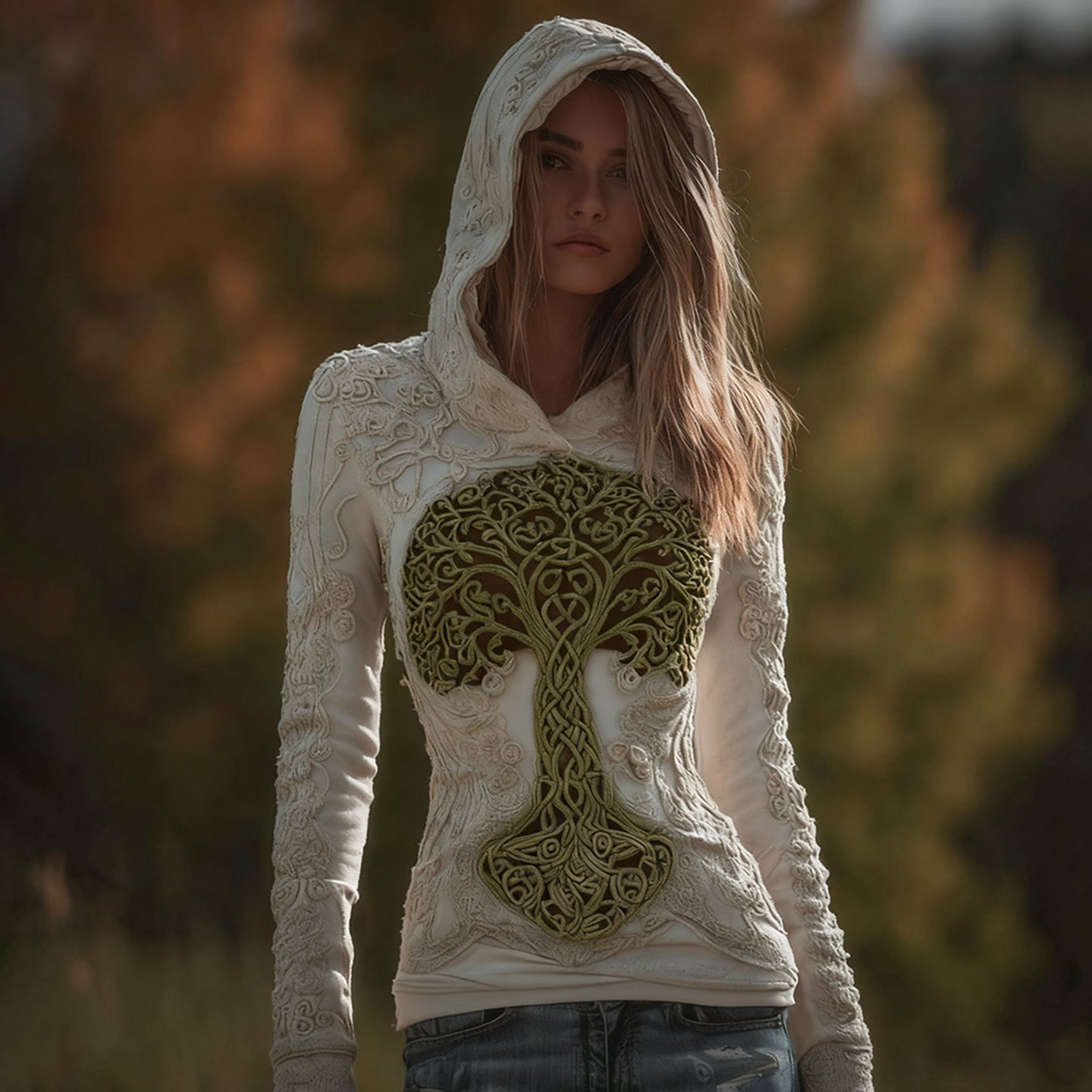 Women's Viking Celtic Tree Of Life Knit Hooded Sweater artswardrobe