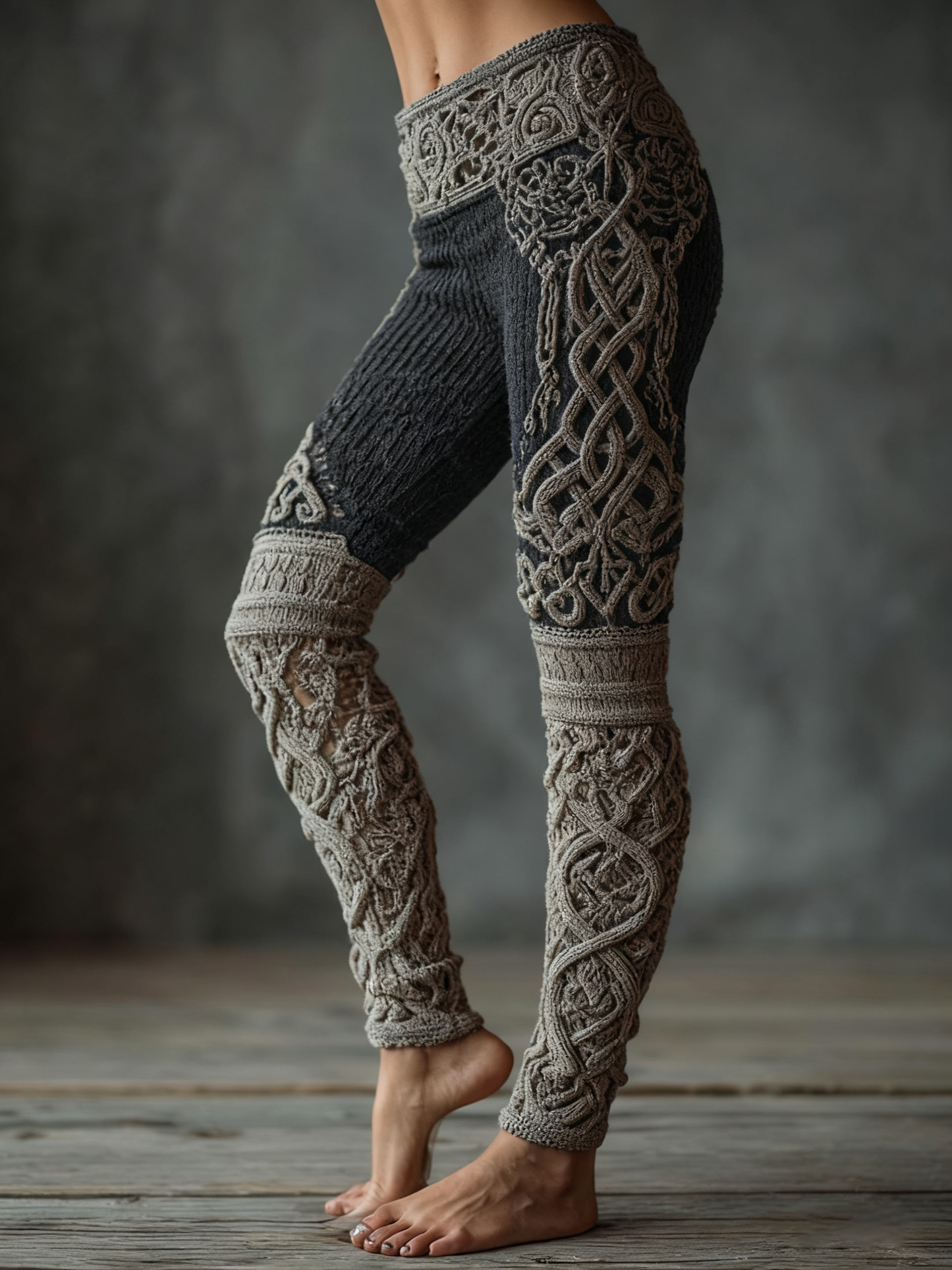 Vintage Viking Celtic Knit Art Knit Jacquard Cozy Leggings artswardrobe