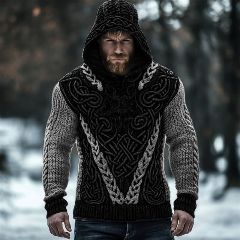 Men's Viking Wolf Inspired Celtic Chunky Hooded Sweater artswardrobe