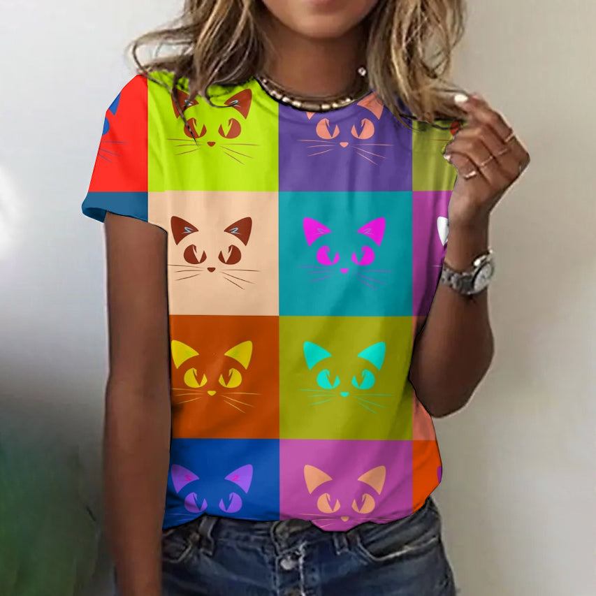Pop Art Cat Expression Color T-shirt elevenforest