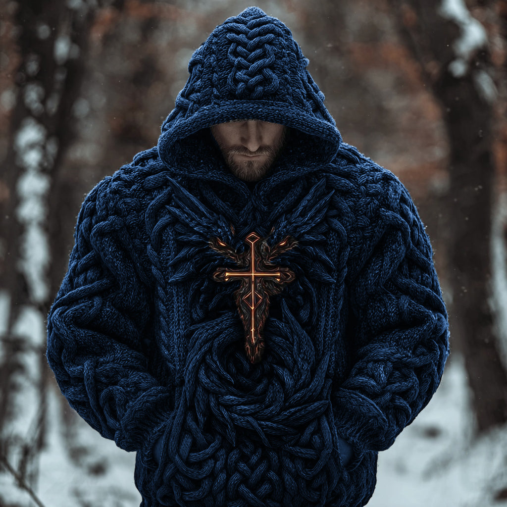 Men's Viking Celtic Dragon Chunky Hooded Sweater artswardrobe