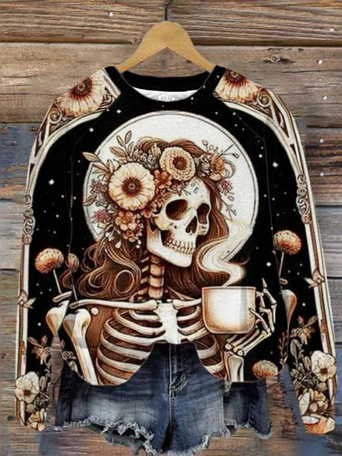Comstylish Mexican Day of the Dead skull print contrast color sweatshirt
