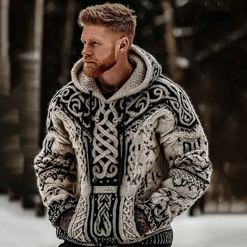 Men's Viking Celtic Knot Color Block Cozy Casual Hooded Sweater artswardrobe