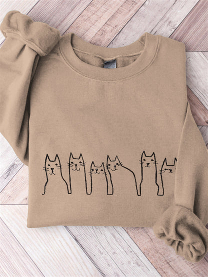 Cat Embroidery Art Cozy Long Sleeve Sweatshirt elevenforest