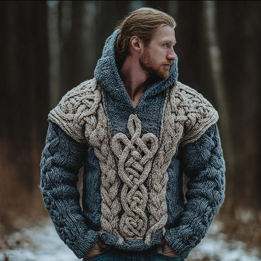 Men's Viking Style Celtic Knot Contrasting Hooded Sweater artswardrobe