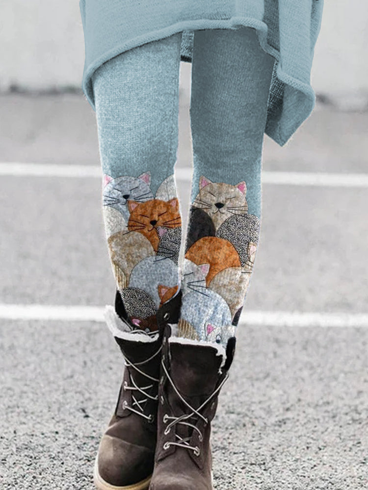 Cute Cats Patchwork Art Cozy Leggings elevenforest