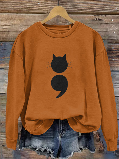Comstylish Women's Black Cat Abstract Art Painting Sweatshirt