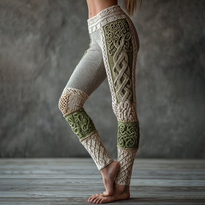 Vintage Tree Of Life  Celtic Knit Art Cozy Leggings artswardrobe