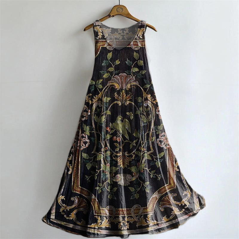 Women's Vintage Ethnic Bird Floral Tattoo Pattern Art Print Sleeveless