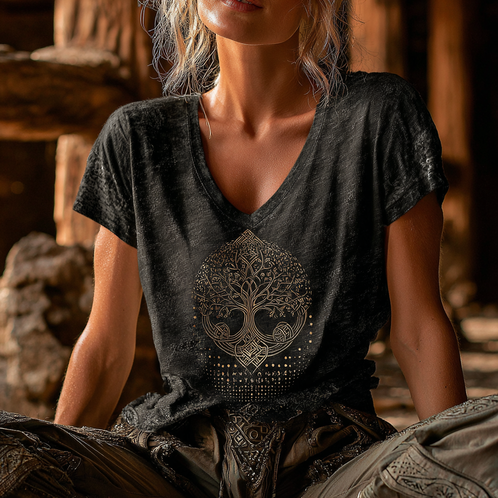 Women's Vintage Viking Tree Of Life Graphic Basic T-shirt artswardrobe