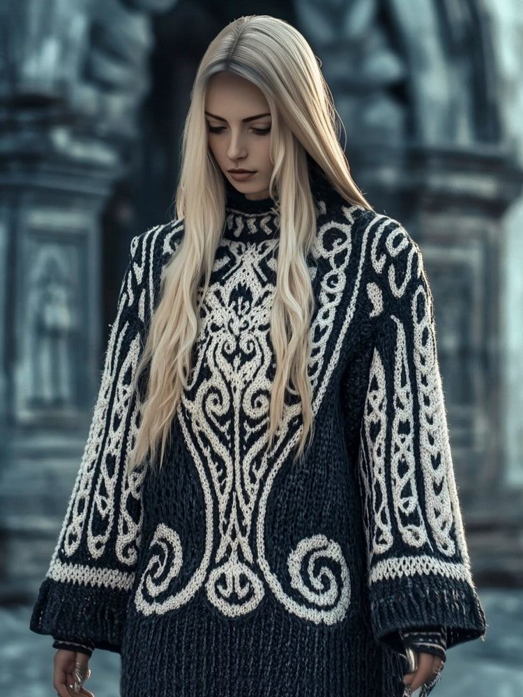 Viking Tribe Totem Women's Crew Neck Long Sweater artswardrobe