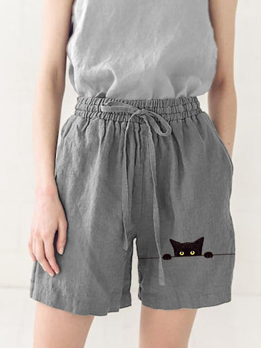 Comstylish Women's Casual Funny Black Cat Print Short Pants