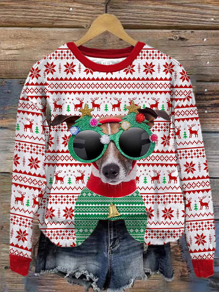 Comstylish Women's Christmas Fun Dog Print Sweatshirt