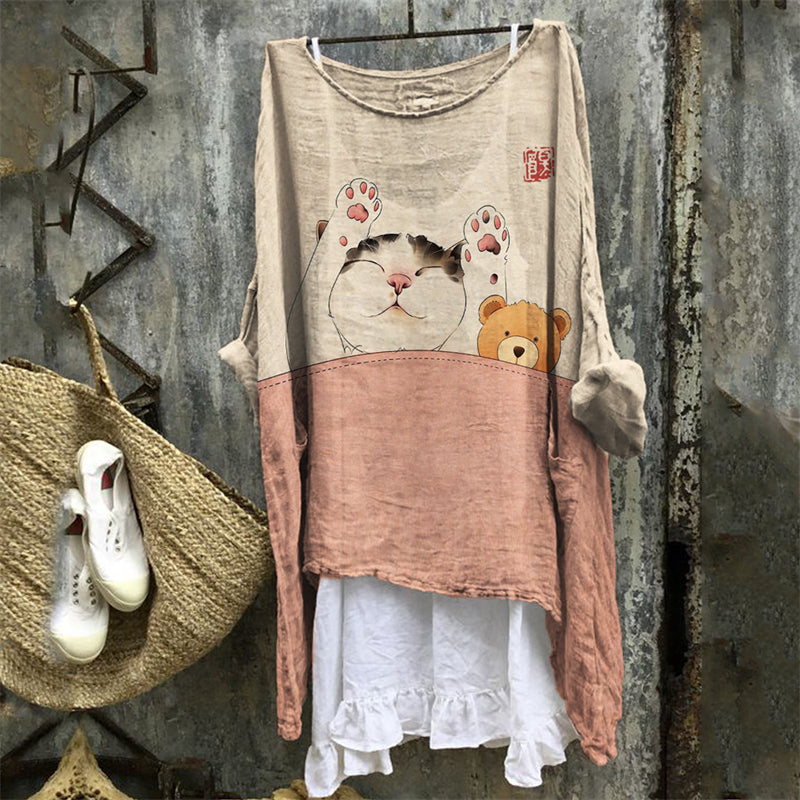 Lovely Sleeping Cat Japanese Art Linen Tunic elevenforest