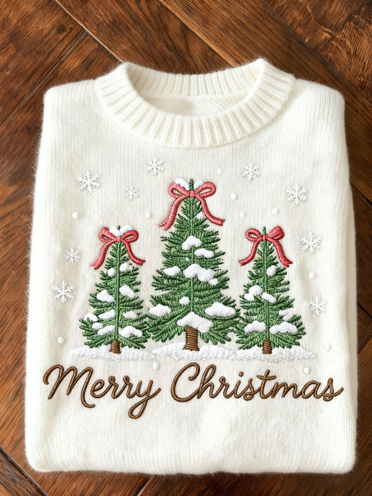 Merry Christmas Tree Knitted Print Sweater artswardrobe
