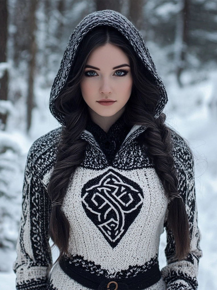 Women's Vintage Jacquard Comfort Knit Hooded Sweater artswardrobe