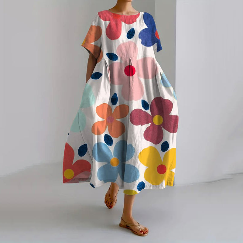 Comstylish Vintage Floral Print Casual Loose Dress