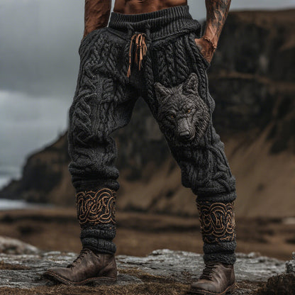 Men's Vintage Viking Wolf Celtic Knot Cozy Chunky Knit Sweatpants artswardrobe