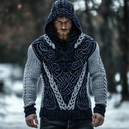 Men's Viking Wolf Inspired Celtic Chunky Hooded Sweater artswardrobe