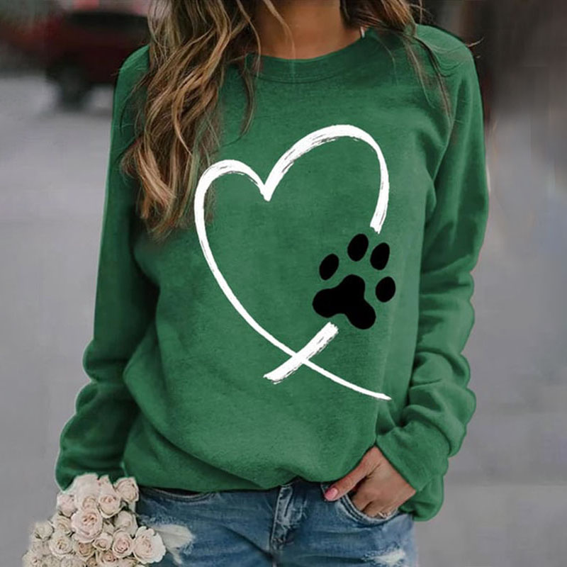 Comstylish Heart Dog Paw Print Crew Neck Sweatshirt