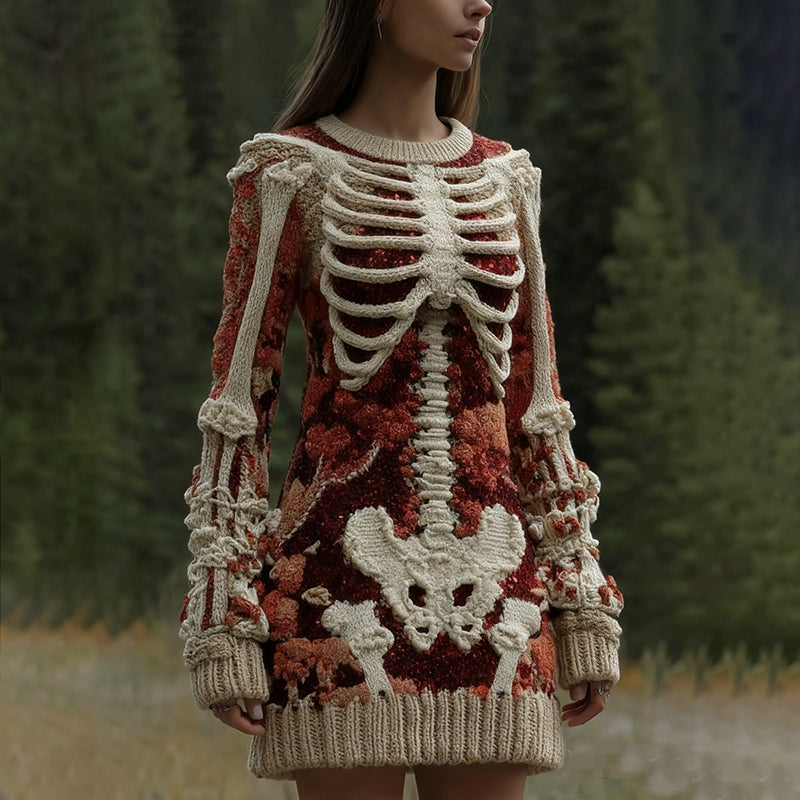 Comstylish Women's Halloween Anatomy Art Knit Sweater Mini Dress