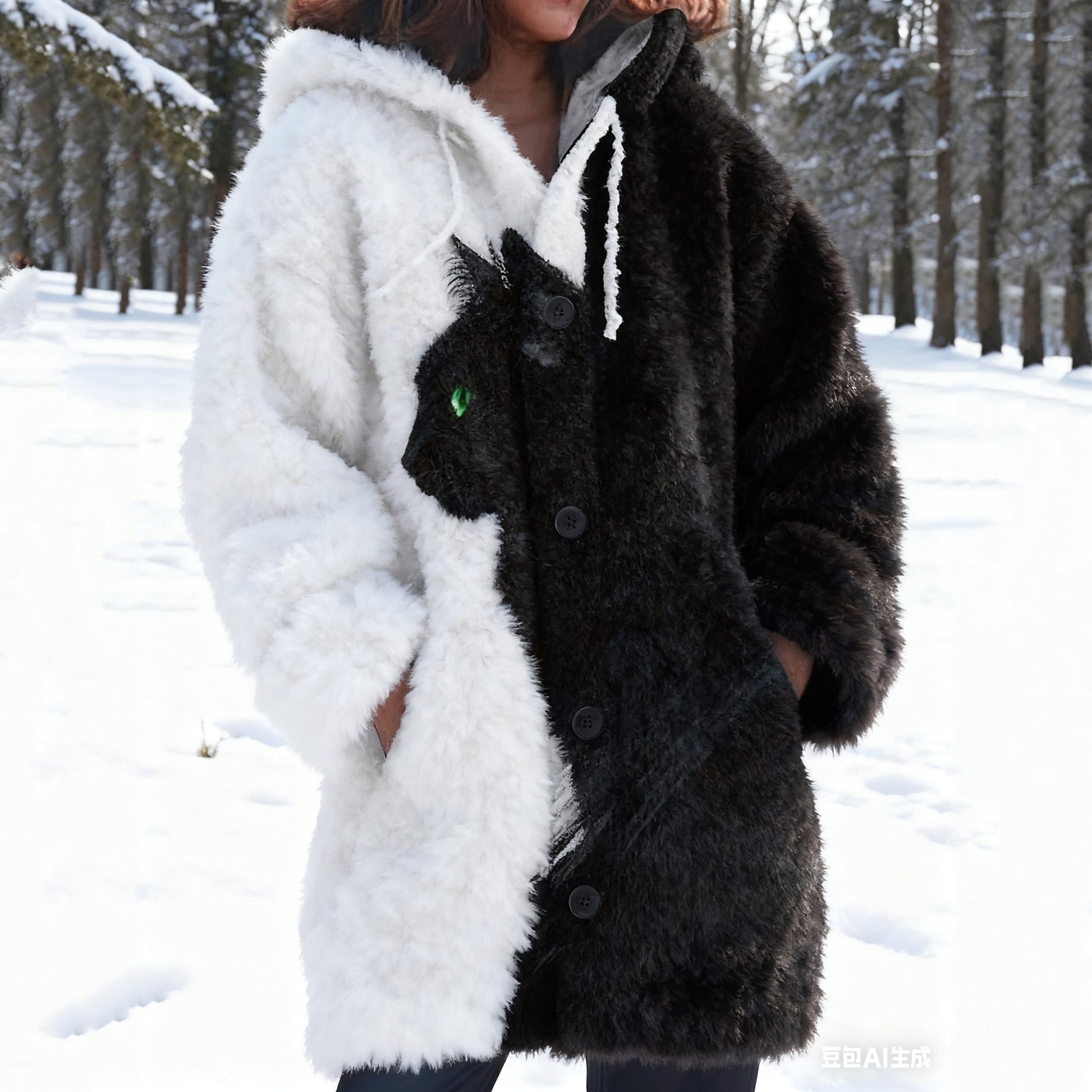 Comstylish Vintage Black Cat Art Cozy Knit Hooded Cardigan