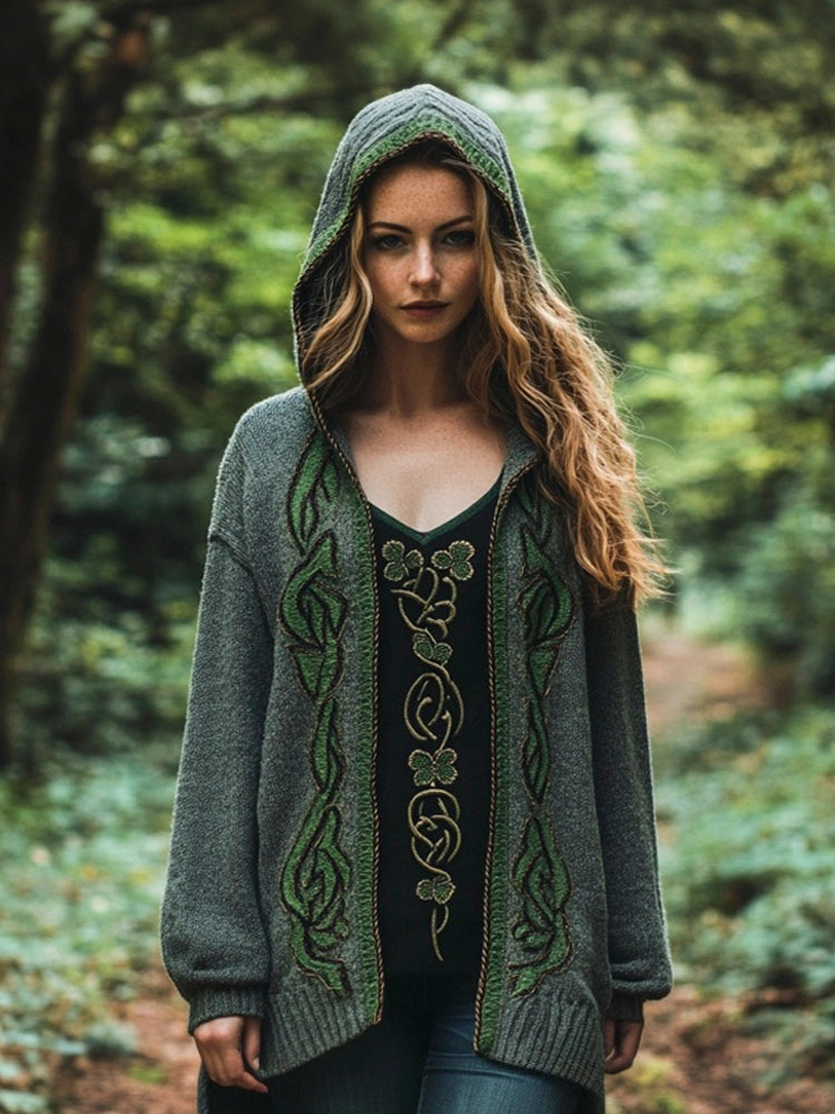 Irish Floral Embroidery Women's Hooded Cardigan artswardrobe