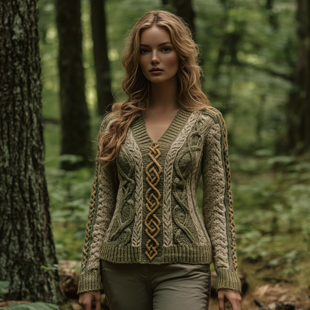 Vintage Irish Celtic Thick Needle Comfortable Warm V-neck Sweater artswardrobe